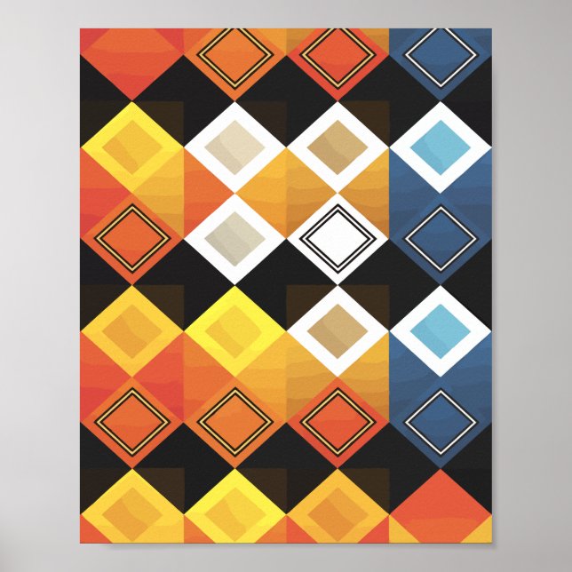 Vibrant Diamond Grid Pattern Poster (Front)