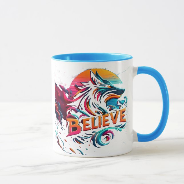 Vibrant Digital Artwork Featuring a Stylised Wolf  Mug (Right)