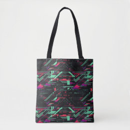Vibrant Digital Glitch Geometric Tote bag