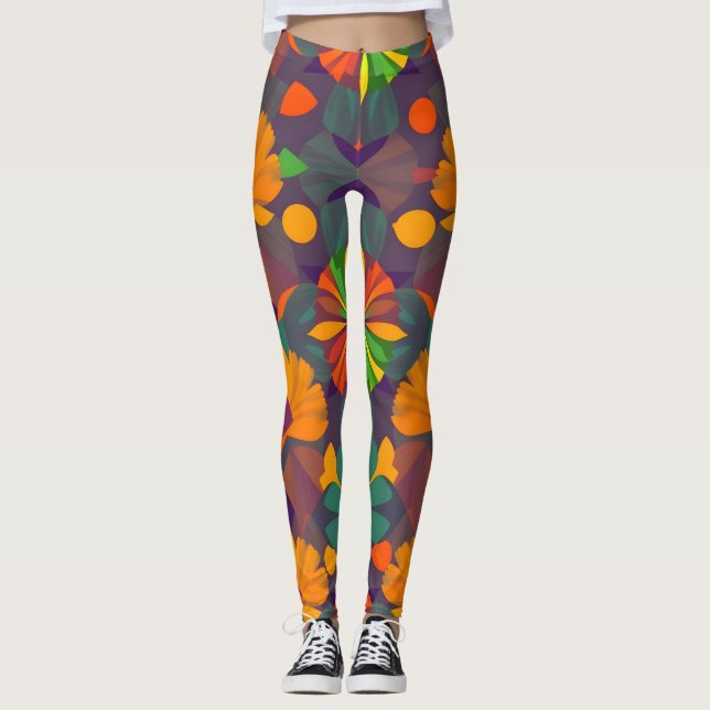 Vibrant Digital Print Leggings - Colourful Decor (Front)