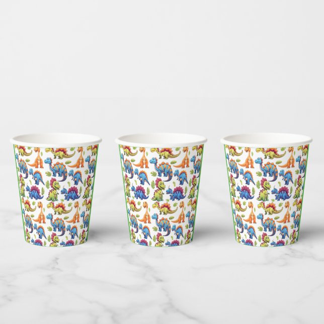 Vibrant Dinosaur-Themed Party  Paper Cups (Multi)
