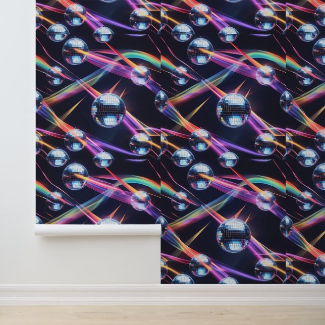 Vibrant Disco Ball Rainbow Swirls Peel and Stick  Wallpaper (Application)