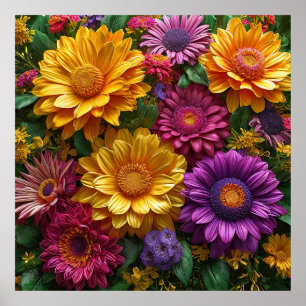 Vibrant Display of Yellow and Purple Flowers Poster