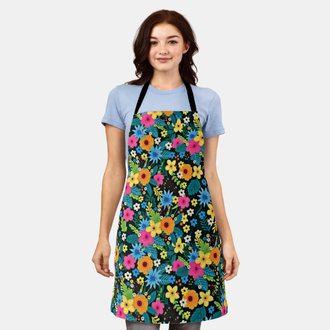 Vibrant Ditsy Flowers Floral Pattern-43785 Apron (Worn)