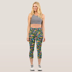 Vibrant Ditsy Flowers Floral Pattern-43785 Capri Leggings
