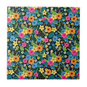 Vibrant Ditsy Flowers Floral Pattern-43785 Ceramic Tile