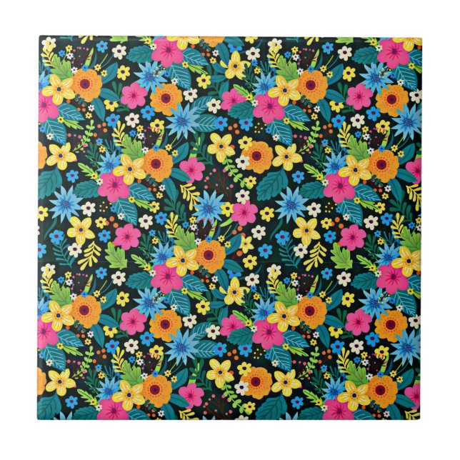 Vibrant Ditsy Flowers Floral Pattern-43785 Ceramic Tile (Front)
