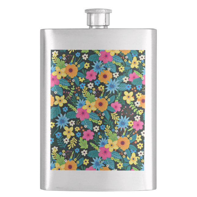 Vibrant Ditsy Flowers Floral Pattern-43785 Hip Flask (Front)