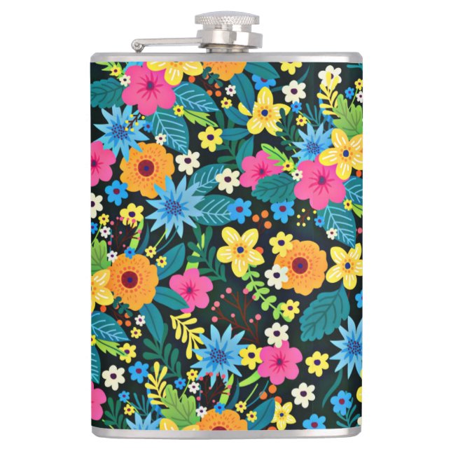 Vibrant Ditsy Flowers Floral Pattern-43785 Hip Flask (Front)