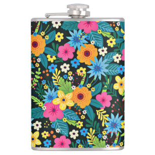 Vibrant Ditsy Flowers Floral Pattern-43785 Hip Flask