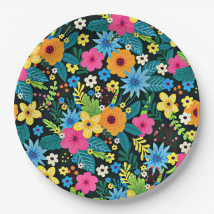 Vibrant Ditsy Flowers Floral Pattern-43785 Paper Plate