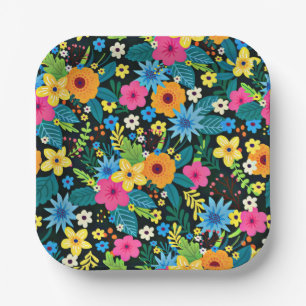 Vibrant Ditsy Flowers Floral Pattern-43785 Paper Plate