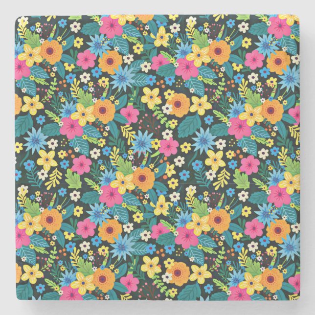 Vibrant Ditsy Flowers Floral Pattern-43785 Stone Coaster (Front)
