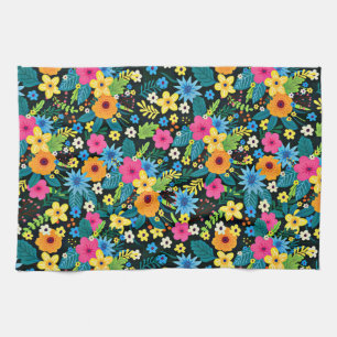 Vibrant Ditsy Flowers Floral Pattern-43785 Tea Towel