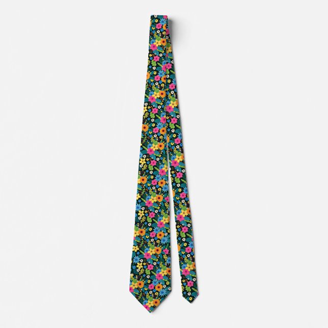 Vibrant Ditsy Flowers Floral Pattern-43785 Tie (Front)