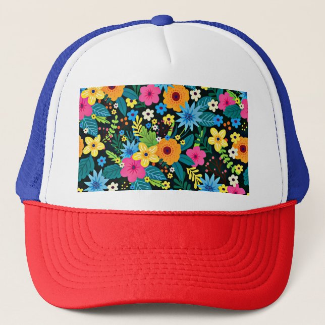 Vibrant Ditsy Flowers Floral Pattern-43785 Trucker Hat (Front)