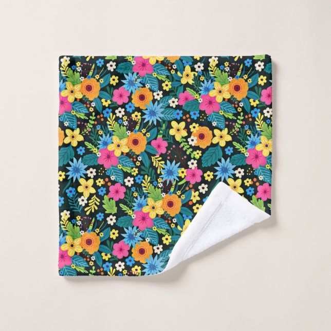 Vibrant Ditsy Flowers Floral Pattern-43785 Wash Cloth (Wash Cloth)