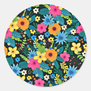 Vibrant Ditsy Flowers Floral Pattern Design-43785 Classic Round Sticker