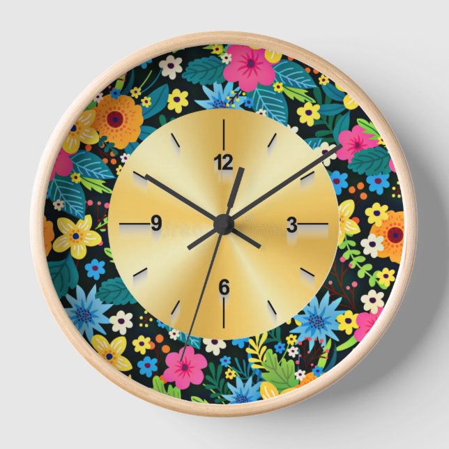 Vibrant Ditsy Flowers Floral Pattern Design-43785 Clock (Front)