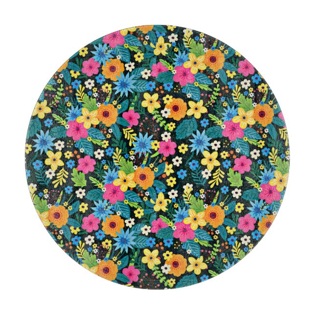 Vibrant Ditsy Flowers Floral Pattern Design-43785 Cutting Board (Front)