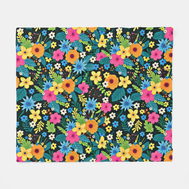 Vibrant Ditsy Flowers Floral Pattern Design-43785 Fleece Blanket (Front (Horizontal))