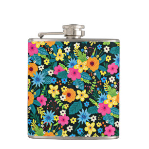 Vibrant Ditsy Flowers Floral Pattern Design-43785 Hip Flask