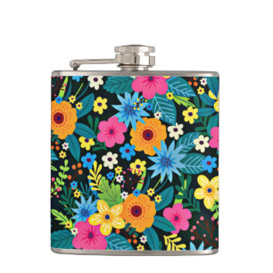 Vibrant Ditsy Flowers Floral Pattern Design-43785 Hip Flask