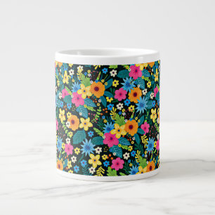 Vibrant Ditsy Flowers Floral Pattern Design-43785 Large Coffee Mug