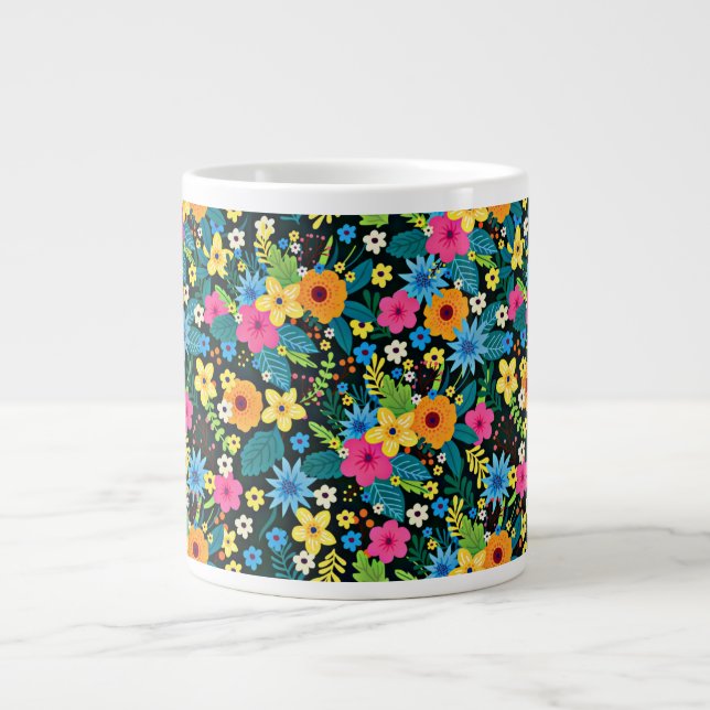 Vibrant Ditsy Flowers Floral Pattern Design-43785 Large Coffee Mug (Front)