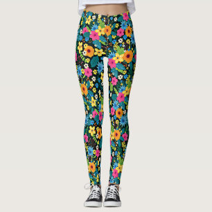 Vibrant Ditsy Flowers Floral Pattern Design-43785 Leggings