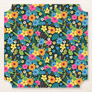 Vibrant Ditsy Flowers Floral Pattern Design-43785 Paper Coaster