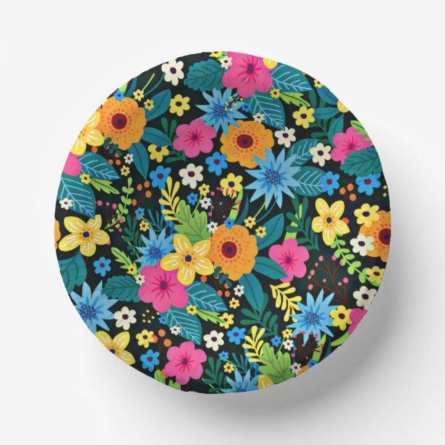 Vibrant Ditsy Flowers Floral Pattern Design-43785 Paper Plate (Front)