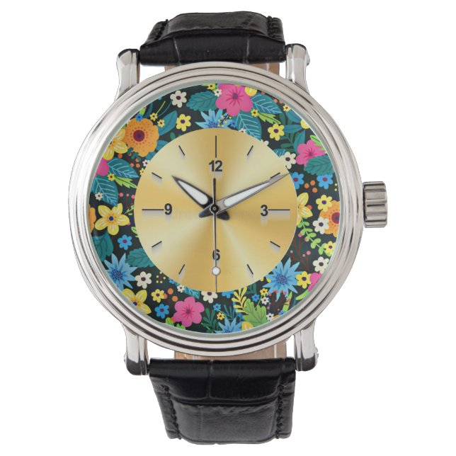 Vibrant Ditsy Flowers Floral Pattern Design-43785 Watch (Front)