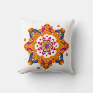 Vibrant Diwali Marigold Rangoli Pillow Cover