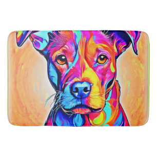Vibrant Dog Art: Colorful Painting Bath Mat