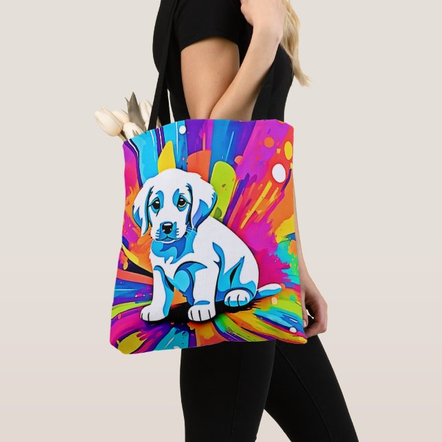 Vibrant Dog Artwork Tote Bag (Close Up)