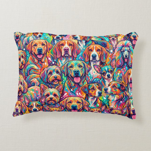 Vibrant Dog Dreamscape – Psychedelic Boho Decorative Cushion (Back)