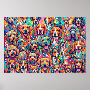 Vibrant Dog Dreamscape – Psychedelic Boho Poster
