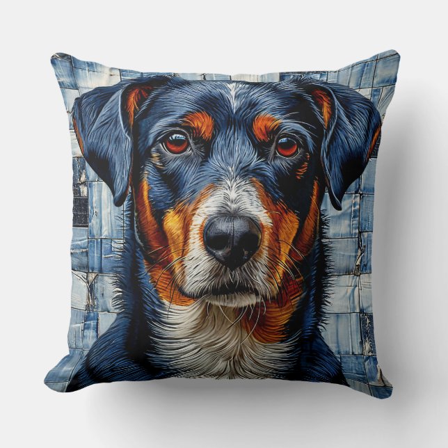 Vibrant dog portrait cushion (Front)