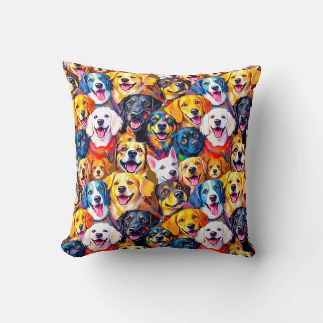  Vibrant dogs Print  Cushion (Front)