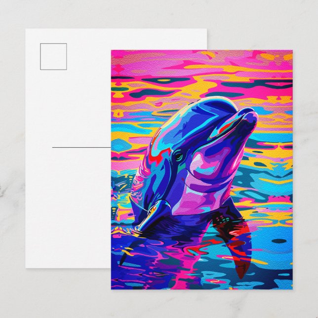 Vibrant Dolphin – Colorfull Ocean Dream Postcard (Front/Back)