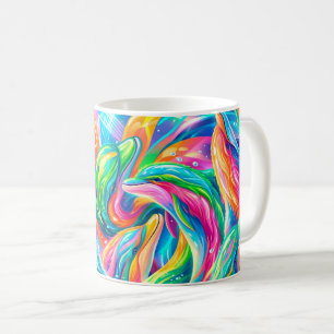 Vibrant Dolphin Dreamscape – Psychedelic Boho Coffee Mug
