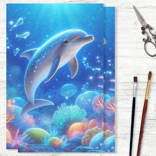 Vibrant Dolphin Ocean Reef Decoupage Tissue Paper