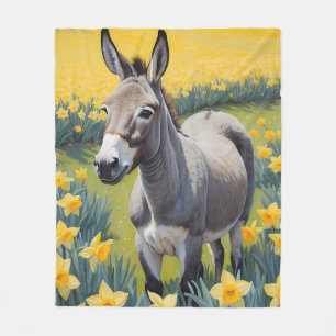 Vibrant Donkey And Yellow Daffodils Fleece Blanket