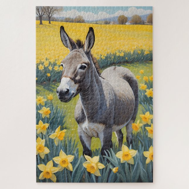Vibrant Donkey And Yellow Daffodils Jigsaw Puzzle (Vertical)
