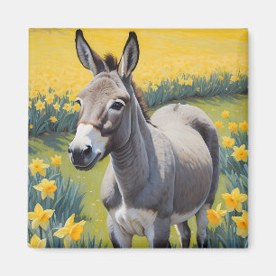 Vibrant Donkey And Yellow Daffodils Magnet