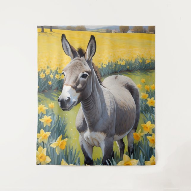 Vibrant Donkey And Yellow Daffodils Tapestry (Front)