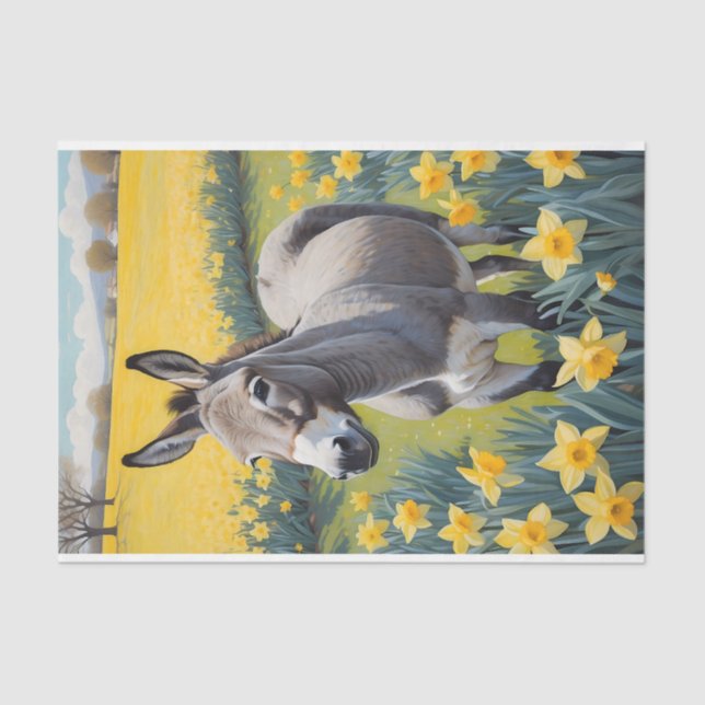 Vibrant Donkey And Yellow Daffodils Tissue Paper (Front)