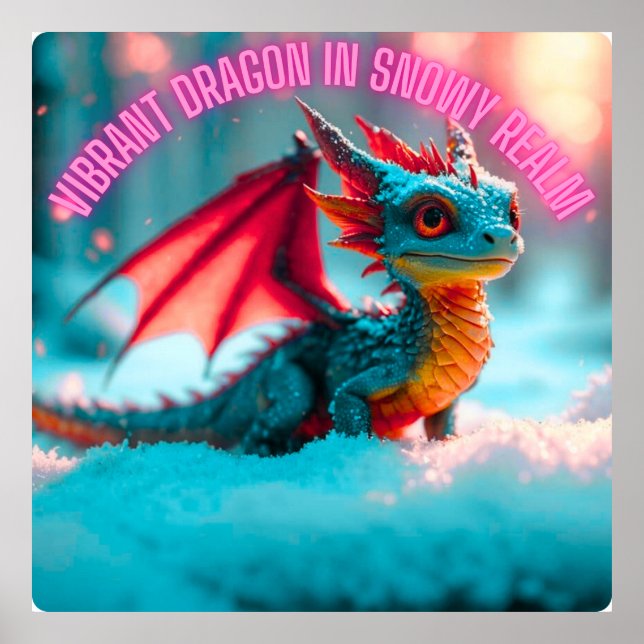 Vibrant Dragon in Snowy Realm Poster (Front)