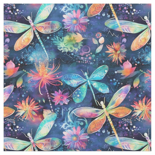 Vibrant dragonflies pattern fabric (Close Up)